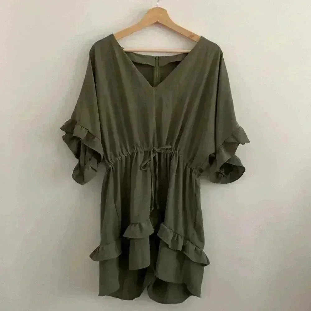 Green ruffle sleeve romper